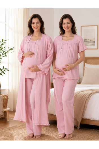 Effort Pudra Müslin Kumaş %100 Pamuk Hamile Lohusa Pijama Takımı Sabahlık 3084 Effort Pudra Müslin Kumaş %100 Pamuk Hamile Lohusa Pijama Takımı Sabahlık 3084